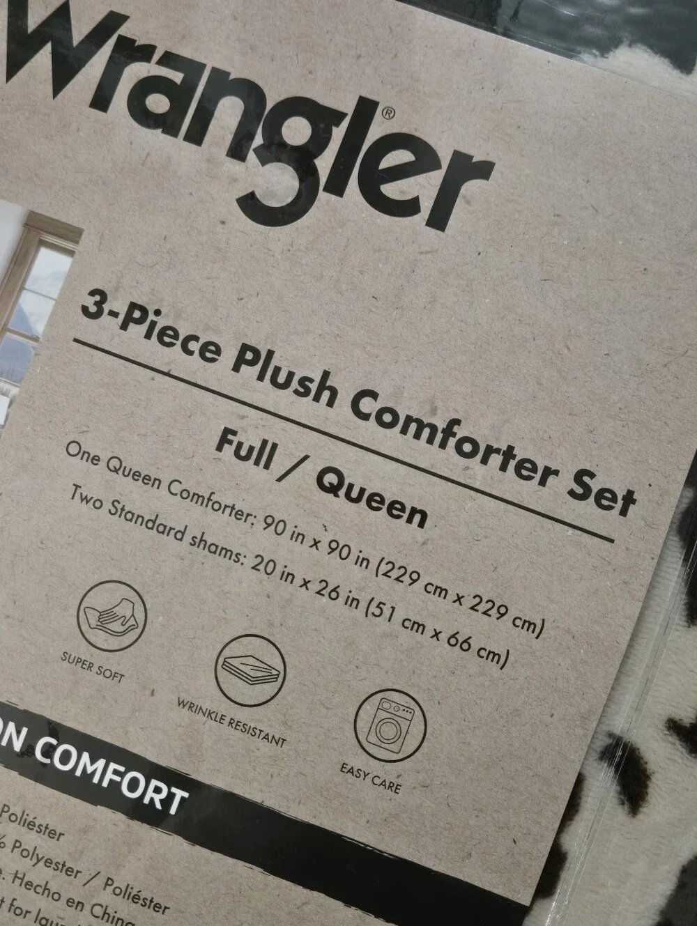 Plush Wrangler 3 Piece Comforter Set Brown & Cream Cow Print Western QUEEN